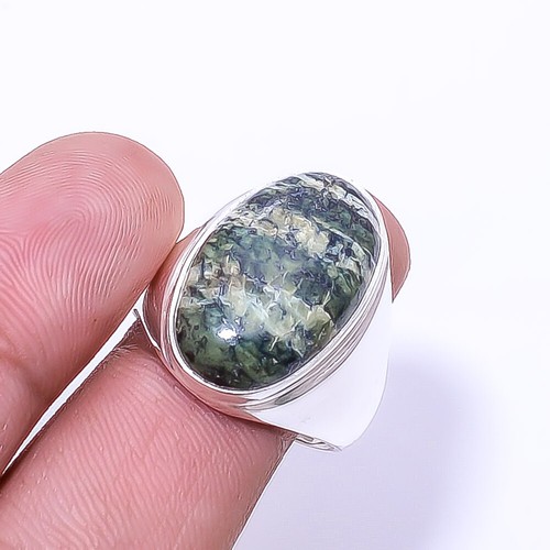 Natural Swiss Green Opal 925 Sterling Silver Ring S.9.5 R2 Valentine Gift