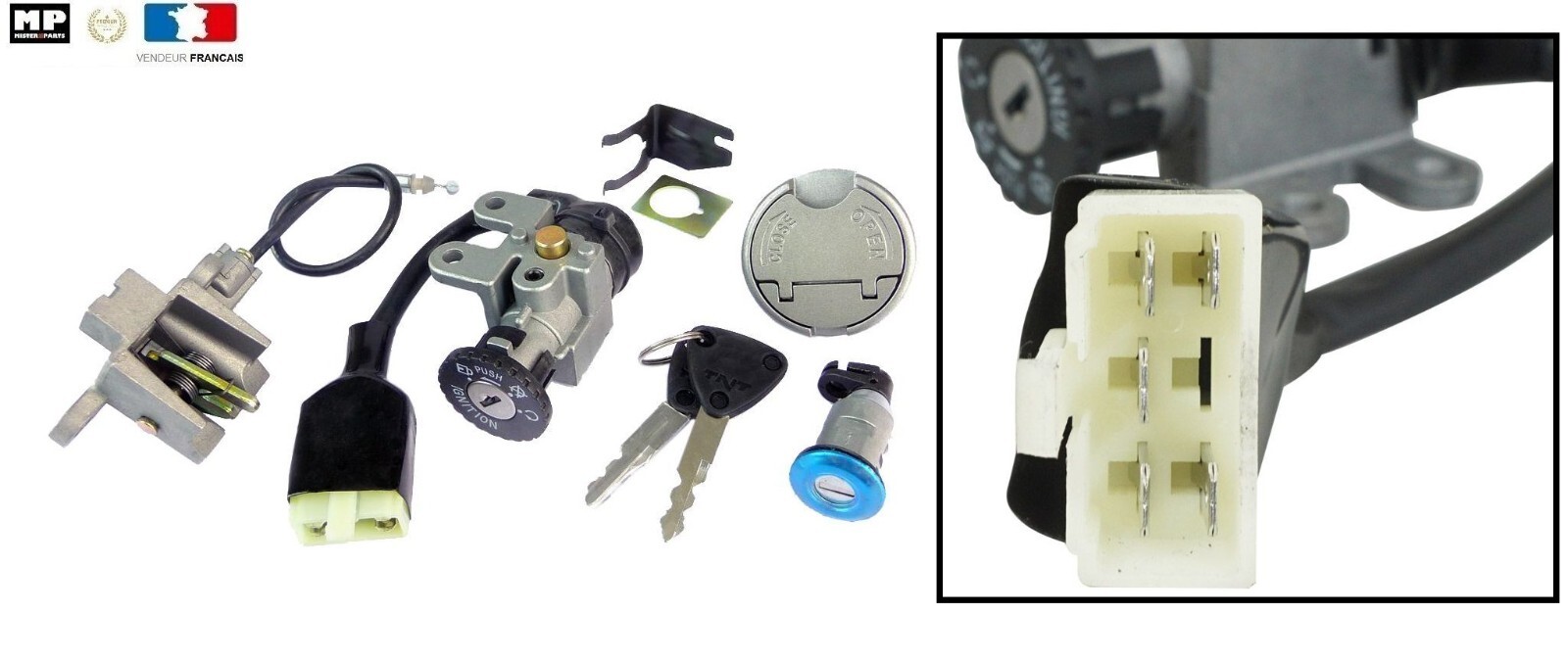 Contacteur à cles Neiman Baotian BT49QT-2A avec barillet anti-grippage en acier zinc