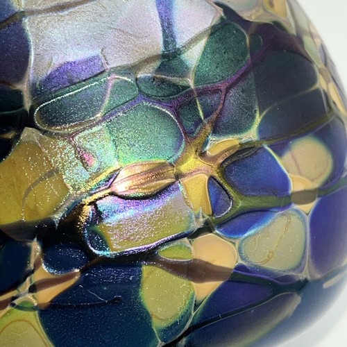 Rick Hunter Signed Blown Glass Purple Blue Gold Iridescent Art Glass Vase - Picture 7 of 8