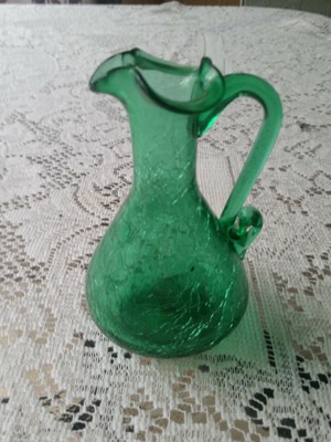 Vintage Green Crackle Glass Vase Pitcher 5 Tall Ebay