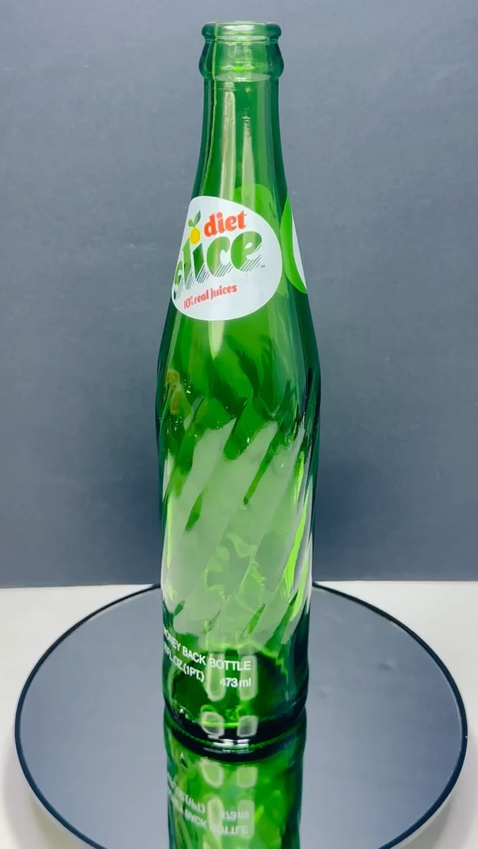 Vintage Collectors Tall Slice Soda Bottle Green Swirl Glass 16oz