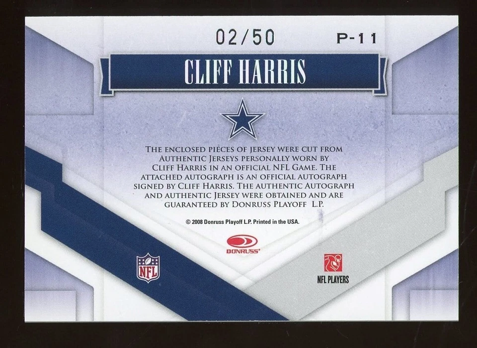 2008 Donruss Gridiron Gear Performers Football #P-11 Cliff Harris Patch Auto /50 - Image 2 of 2