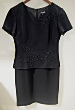 W6 VTG Positive Attitude Black Embroidered Party Dress 6P Petite Lined 2 PC Look