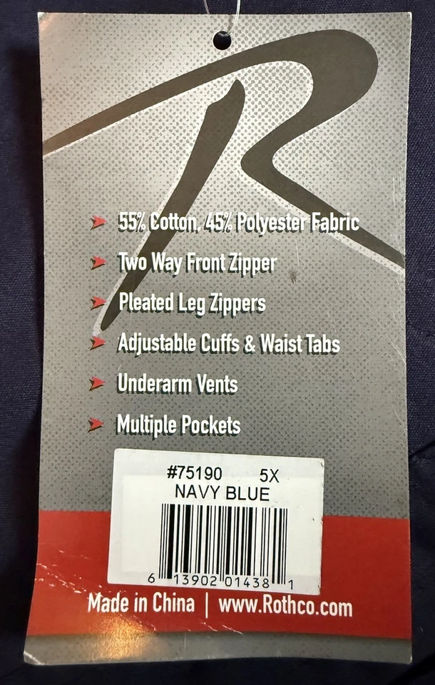 Rothco Flight Suit 5XL Navy Blue Tactical Jumpsuit Coveralls #75190 NWT - Image 3 of 4