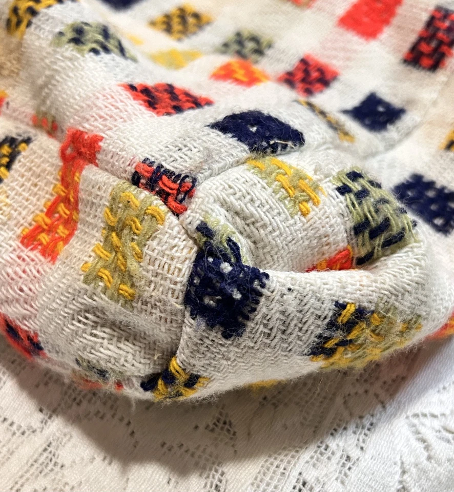 Vintage 1970s Woven Wood Handle Knitting Needlework Bag Lined Multi-Color Large - Image 4 of 4