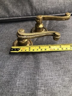2 Antique Brass Lever Door Handles Old Solid Plates Vintage Home Art Decor Set
