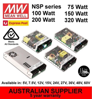 MeanWell NSP Power Supply 75W 100W 150W 200W 320W 5,7.5,12,15,24,27,36,48,60V DC