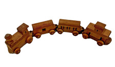 4 Piece VTG Wood Train Pull Toy Set Wooden Block Caboose Coal Car Steam Engine