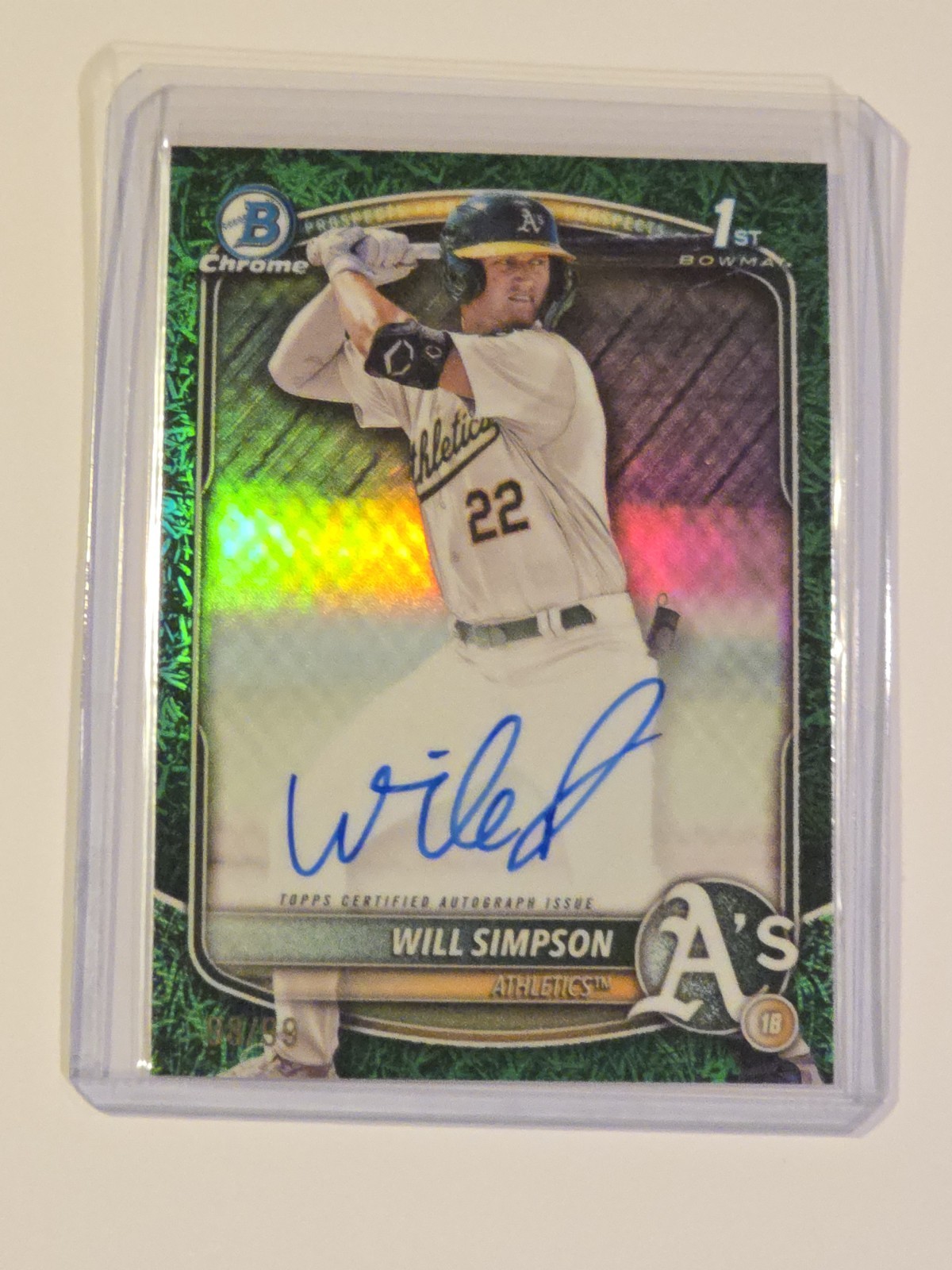 2025 Bowman Will Simpson Chrome 1st Green Reptilian Refractor Auto  98/99 As
