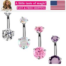 14G Surgical Steel Belly Button Rings, Internally Threaded Round CZ Navel Bar...