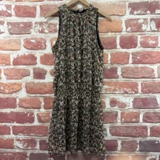 H&M Dress Womens 10 Multicolor Cottage Floral Drop Waist Raw Edge Trim High Neck