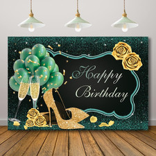 Green and Black Gold Happy Birthday Backdrop Women Rose Bday Prom Photography De
