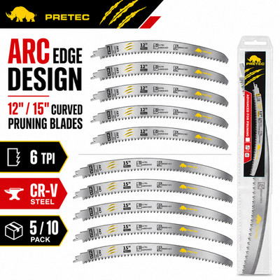 12/15in Curved Pruning Reciprocating Saw Blades 6TPI Japanese Teeth CR-V 5/10Pk
