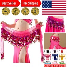 Rose Chiffon Belly Dance Hip Scarf with Sequin Coins - Adjustable Wrap Skirt