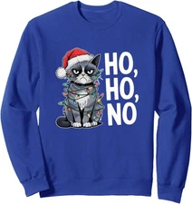 Grumpy Christmas Cat Ho Ho No Sarcastic Holiday Unisex Crewneck Sweatshirt