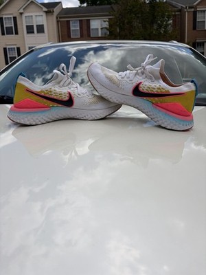 Nike Epic React Flyknit 2 Men s White Yellow Pink Lightweight Running Sneakers