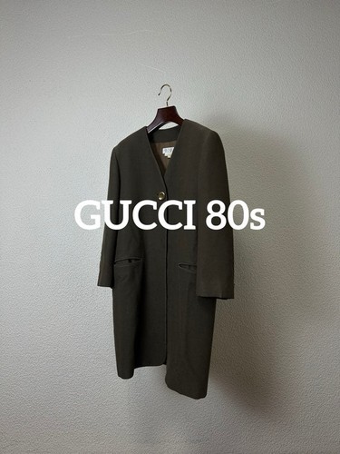 Gucci, Cappotto lungo Gucci anni 80 lana vintage bottoni oro taglia 44 marrone scuro made in Italy