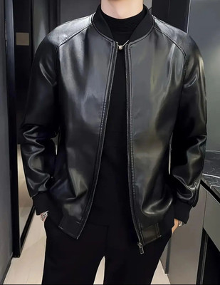 Herren Neu Schwarz Bomber 100 % Echtleder Jacke Lässig Slim Fit Reißverschlus...