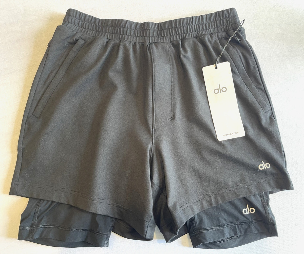 ALO Yoga Conquer React 2-in-1 Performance Shorts M6153R - S Small BLACK / BLACK View 2