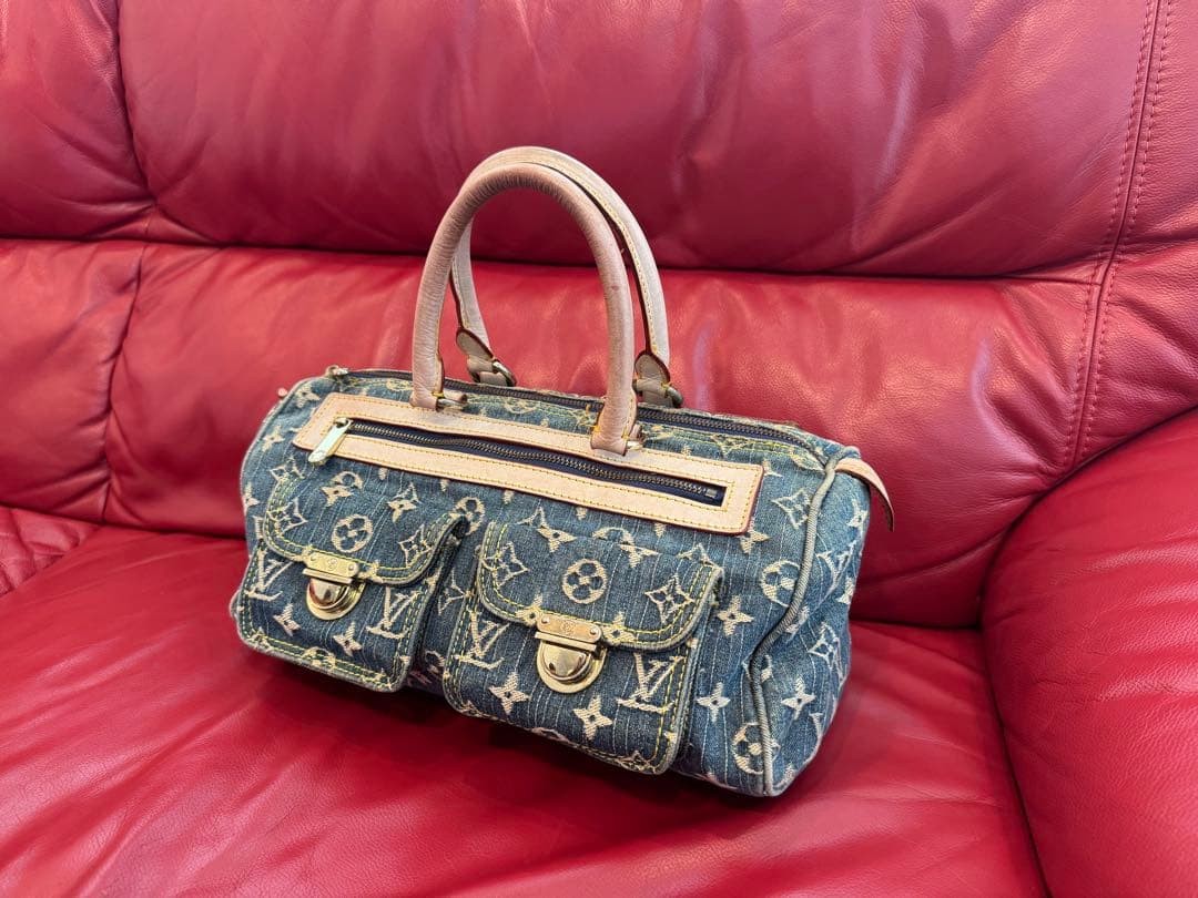 Authentic Louis Vuitton Neo Speedy Monogram Denim Handbag Blue LV