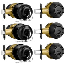 3 Pack Front Door Lock Set Matte Black,Exterior Door Lock Set with Deadbolt,S...