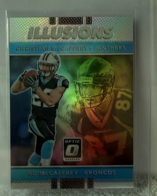 2017 Donruss Optic - Illusions Christian McCaffrey, Ed McCaffrey #18 Holo Silver