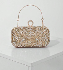 Elegant Women's Crystal Decorated Evening Clutch Luxury Glittering Box-Shape Bag
