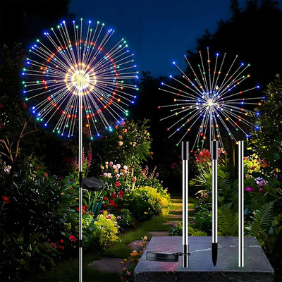 Solar Firework Lights 2-Pack, 200 LED Adjustable Waterproof Garden Decor