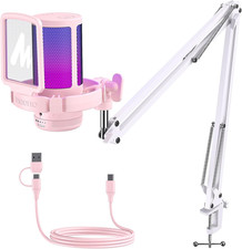 USB Gaming Microphone Noise Cancel Streaming Mic PC PS5 PS4 Kit DGM20S Pink