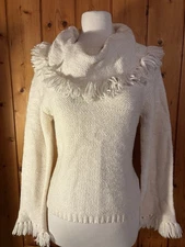 Carlisle Sweater Cashmere Pullover Fringe Cowl Neck Heather Gray Women's Medium