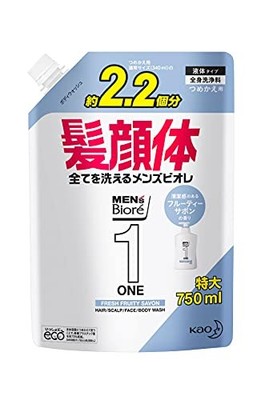 Men's Biore ONE All-in-One Body Wash Refill 750ml Fruity Soap Japan