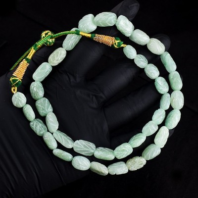 Hervorragendes Muster Aventurin geschnitzt 270,00 kt Perlenkette Schmuck RK 09 E733