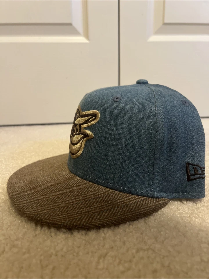 Baltimore Orioles Hat New Era Blue Denim Brown Tweed 59FIFTY Fitted Size 7 1/2 - Image 2 of 4