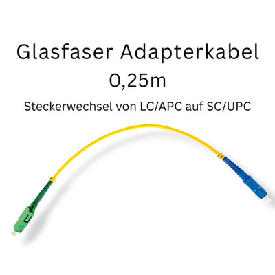 0,25m Glasfaser Adapterkabel m. Buchse v. LCA auf SCU Simplex OS2 LWL CONBIC 