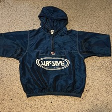 VTG Surf Style Iridescent Blue Pullover Windbreaker Jacket 1/4 Zip 80s 90s