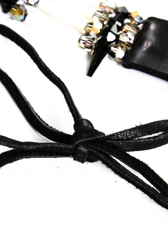 Filles A Papa Womens Cherokee Leather / Bone / Crystal Choker Necklace 26" - Image 4 of 4