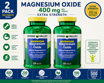 2-Pack Spring Valley Magnesium Oxide Supplement Tablet for Bone 400mg 250CT