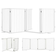 Metal Freestanding Dog Gate with Door, 80  W x 24  H Dog Fence with Feet for ...
