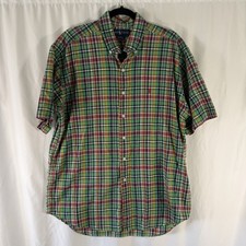 Ralph Lauren Blake Shirt Men's Large Green Plaid Button Up Short Sleeve Cotton