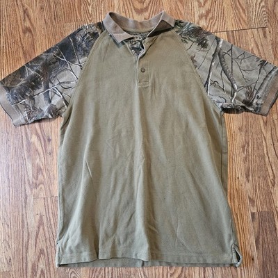 Cabelas M Camo Collared Hunting Camp Shirt Short Sleeve 1/4 Button Up Casual Men