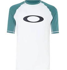 OAKLEY Mens Rashguard Tee SS White Teal Green...