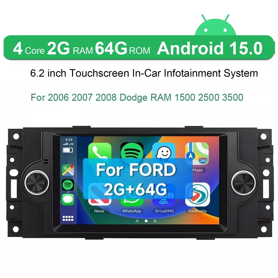 Für Chrysler 300C Jeep Dodge RAM Autoradio BT CarPlay GPS Navi 2+64GB Android 13 - Bild 2 von 4
