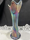 Vtg Fenton Carnival Glass Vase Iridescent Diamond Rib Pattern ￼Unmarked
