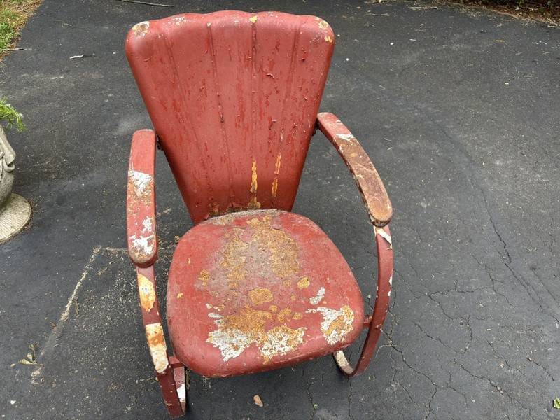 Vintage Red Metal Outdoor Chair --Durable Metal Patio Furniture