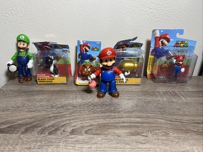 Super Mario Bros Mario & Luigi Action Figures With Super Mario World Black Yoshi