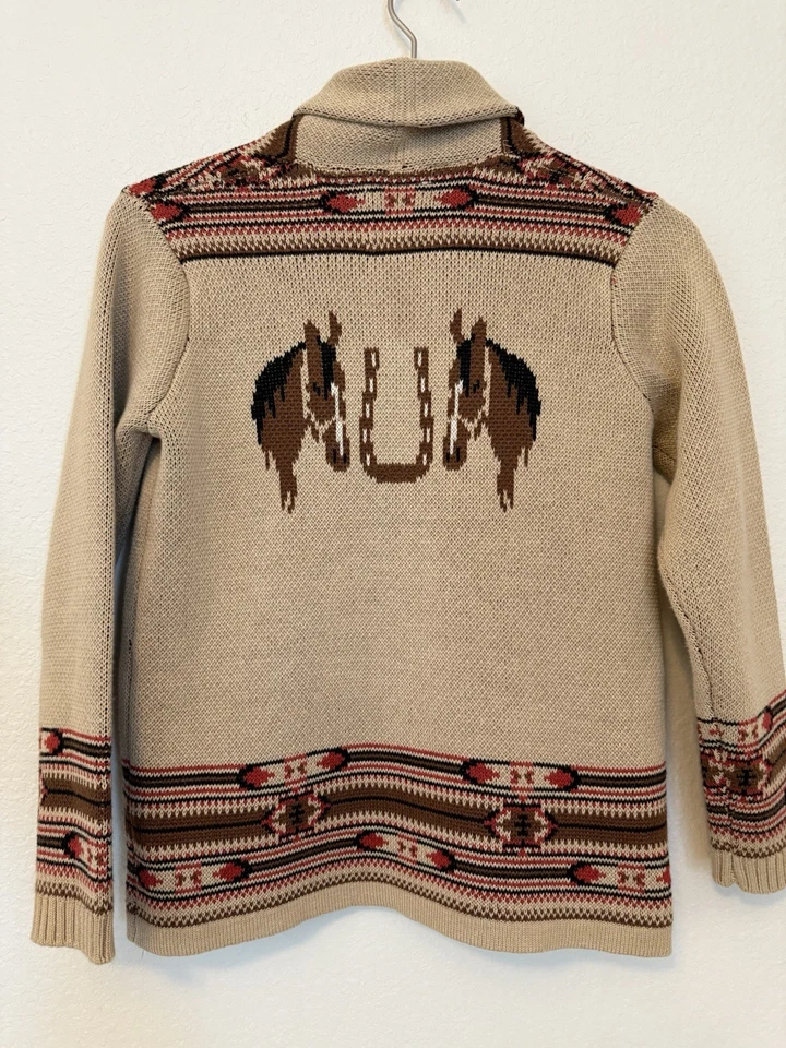 Cárdigan Gráfico Caballo Algodón y Centeno Juvenil XL Cuello Chal Suéter Occidental Foto 3 de 4