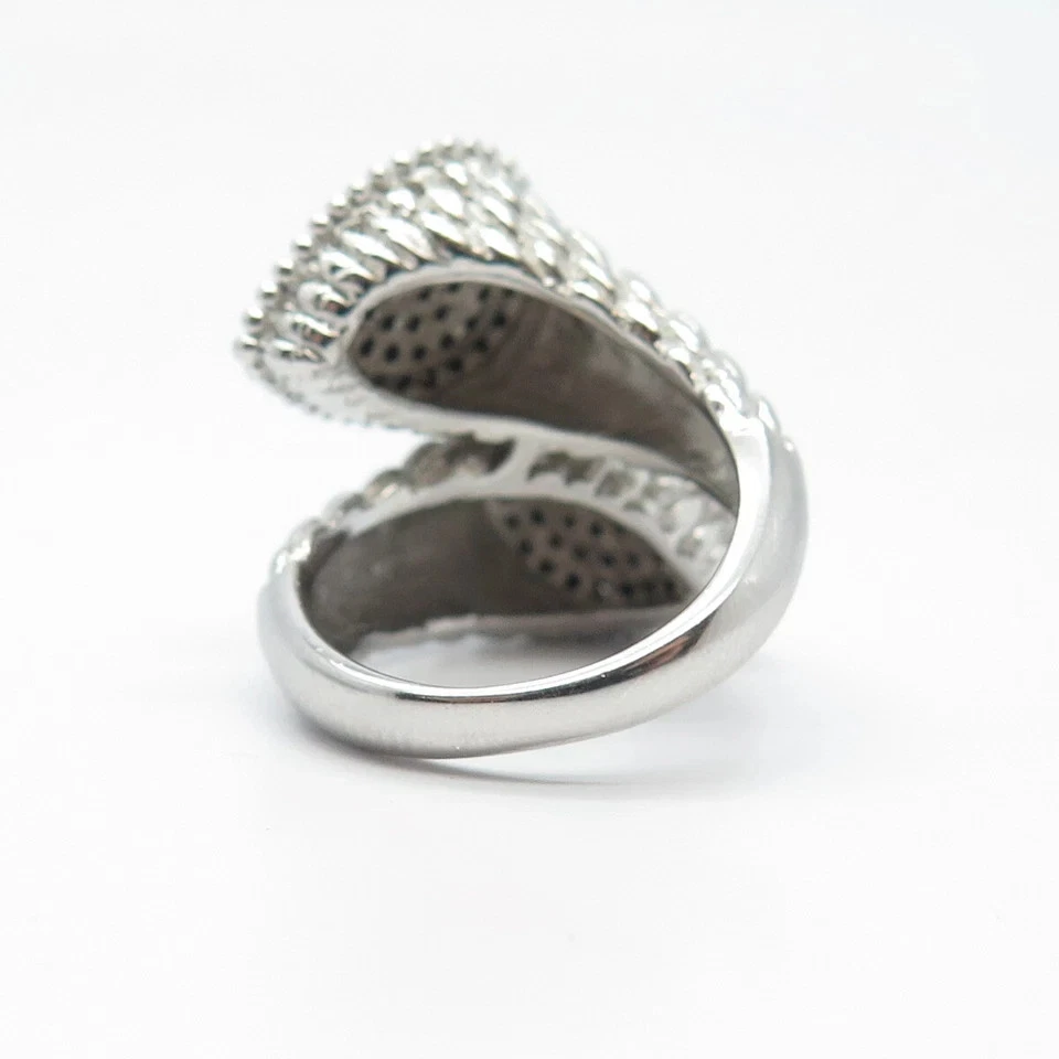 1.56ct Round Cut Simulated Black Onyx/CZ Bypass Band Ring 14k White Gold Plated - Image 3 of 4