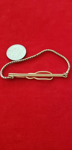 Vintage Tie Bar With Chain 1/20 12K Gold Filled - Picture 2 of 2