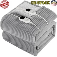 Queen Size Heated Blanket Soft Flannel Sherpa 10 Heat Levels Auto Shut Off Safe