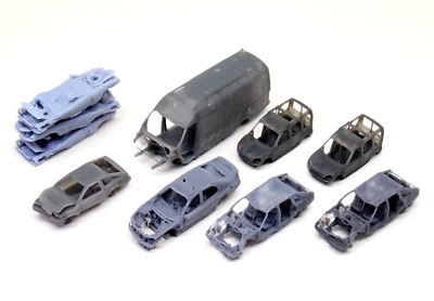 BULKSCENE SCRAP YARD CARS AND VAN MODELS N GAUGE 1:148 UNPAINTED - MIXED PACK -PACK OF 10